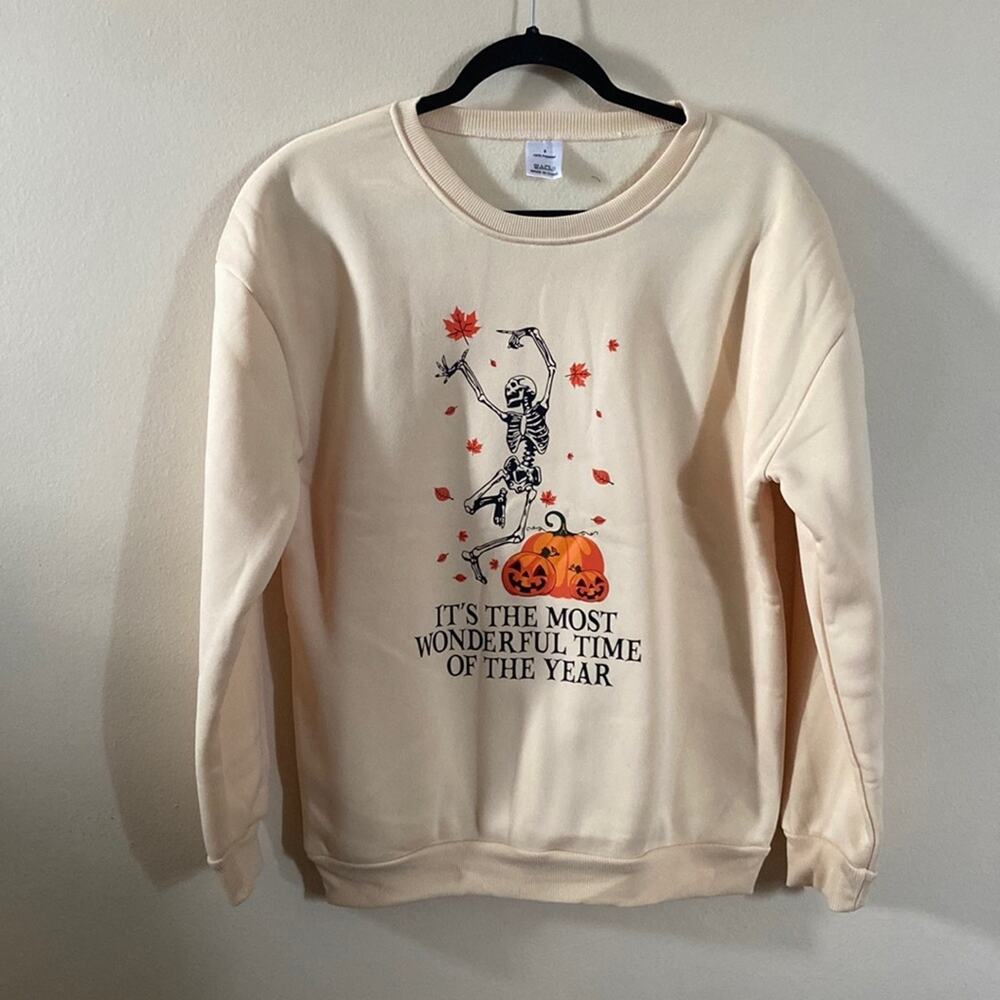 New Fall Halloween Skeleton Sweatshirt Crew Neck Long Sleeve Pumpkins Cute - Picture 2 of 5